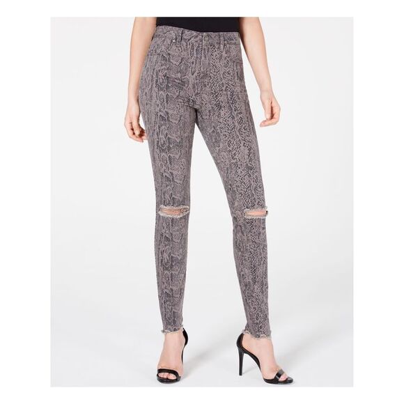 REWASH Pants - REWASH Womens Gray Pocketed High Rise Animal Print Skinny Pants 13R/ W31